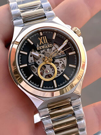 Reward Otomatik Çelik Kasa Çelik Kordon 5 Atm Suya Dayanıklı Erkek Kol Saati VS.BLKT.0634