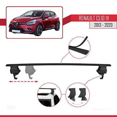 Renault Clio 4 2013-2020 Arası ile Uyumlu ACE-4 Ara Atkı Tavan Barı Siyah 2 Adet