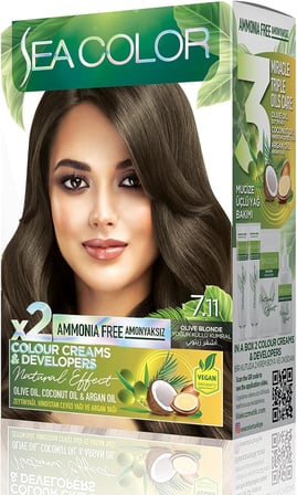 Amonyaksız, Vegan, Doğal, Besleyici Kalıcı Saç Boyası%100 Beyaz Kapama (1 PAKET 2 x 50 ml Boya &amp; OKSİDAN) (Yoğun Küllü Kumral 7.11)
