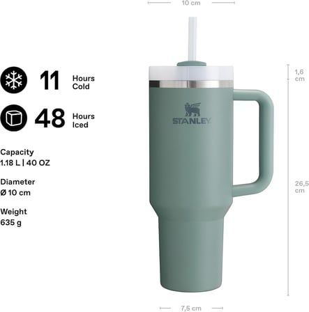 STANLEY Quencher H2.0 FlowState Pipetli Termos Bardak 1.18 Litre - Yeşil (Shale) | Paslanmaz Çelik