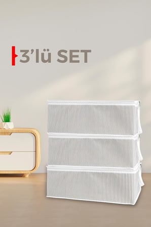 Baza Altı Düzenleyici Kumaş Hurç (50 x 30 x 20) (3 Adet Gri)
