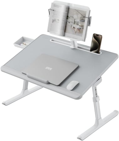 Bix Saiji K10 XXL Kitap Standlı, PVC Deri Yüzeyli, 5 Kademe Yükseklik Özellikli Ayarlanabilir Çalışma ve Laptop Masası Gri