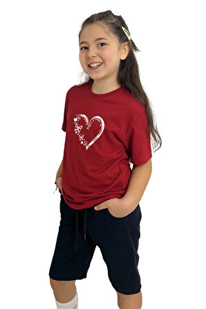 Kalp Baskılı kız Çocuk Tişört ve Şort Takımı | %100 Pamuk, Şık ve Rahat