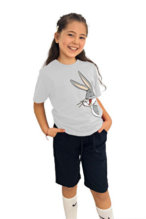 Bugs Bunny Baskılı Kız Çocuk Tişört | %100 Pamuk, Şık ve Rahat