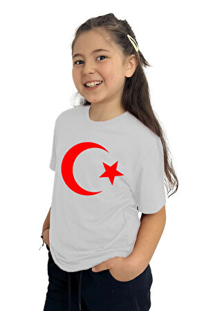 Ay Yıldız Baskılı Kız Çocuk Tişört | %100 Pamuk, Şık ve Rahat