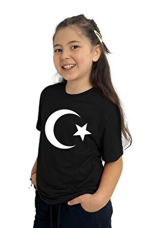 Ay Yıldız Baskılı Kız Çocuk Tişört | %100 Pamuk, Şık ve Rahat
