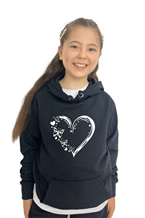 Kalp Baskılı Kız Sweatshirt Tişört Eşofman 3'lü Takım – Rahat Ve Şık Tasarım