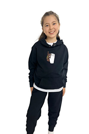 Bardak Baskılı Kız Sweatshirt Tişört Eşofman 3'lü Takım – Rahat Ve Şık Tasarım