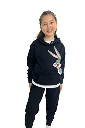Bugs Buny Baskılı Kız Sweatshirt Tişört Eşofman 3'lü Takım – Rahat Ve Şık Tasarım