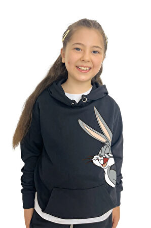 Bugs Buny Baskılı Kız Sweatshirt Tişört Eşofman 3'lü Takım – Rahat Ve Şık Tasarım