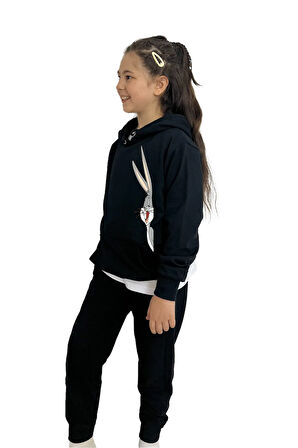 Bugs Buny Baskılı Kız Sweatshirt Tişört Eşofman 3'lü Takım – Rahat Ve Şık Tasarım