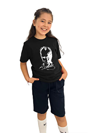 Atatürk Baskılı kız Çocuk Tişört ve Şort Takımı | %100 Pamuk, Şık ve Rahat