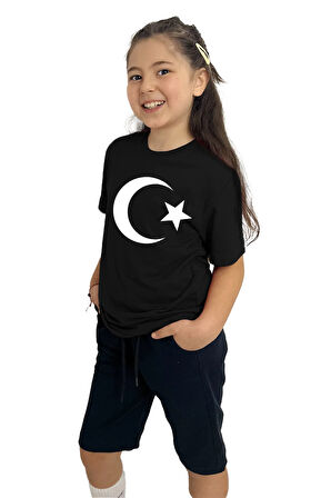 Ay yıldız Baskılı kız Çocuk Tişört ve Şort Takımı | %100 Pamuk, Şık ve Rahat