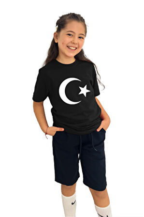 Ay yıldız Baskılı kız Çocuk Tişört ve Şort Takımı | %100 Pamuk, Şık ve Rahat