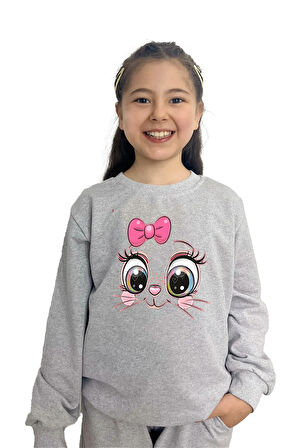 Kedi Gözü Baskılı Alt Üst Mevsimlik Gri Takım