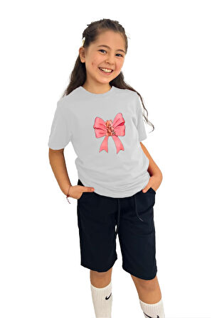 Kurdele Baskılı kız Çocuk Tişört ve Şort Takımı | %100 Pamuk, Şık ve Rahat