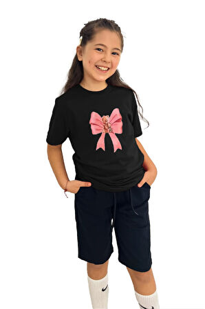 Kurdele Baskılı kız Çocuk Tişört ve Şort Takımı | %100 Pamuk, Şık ve Rahat