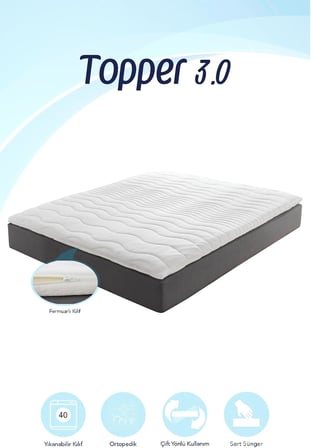 Topper 3.0 - Sert Ortopedik Yatak Pedi - Yatak Sertleştirici - Yıkanabilir Fermuarlı Kılıflı (90x190)