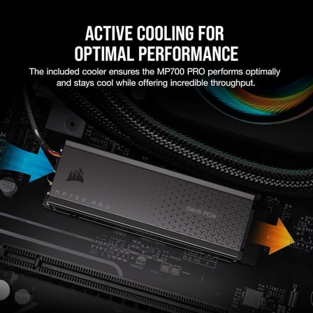 CORSAIR MP700 PRO 4TB M.2 PCIe Gen5 x4 NVMe 2.0 SSD, Hava Soğutuculu, 12.400 MB/s Okuma, TLC NAND - Siyah (CSSD-F4000GBMP700PRO)