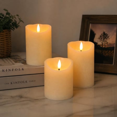 Prag 3’lü LED Mum Seti | 3200K Sıcak Işık | Pilli Çalışan (3×AAA – Dahil Değil) | Gerçek Alev Efektli, Dekoratif Mumlar | Ev, Salon, Yılbaşı, Masa Üstü Kullanım