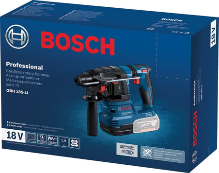 GBH 185-LI Akülü SDS-Plus Kırıcı Delici (18 Volt, SOLO, 1,9 J, Betonda Delme Çapı: 22 mm, Karton Kutuda, Akü dahil değildir)