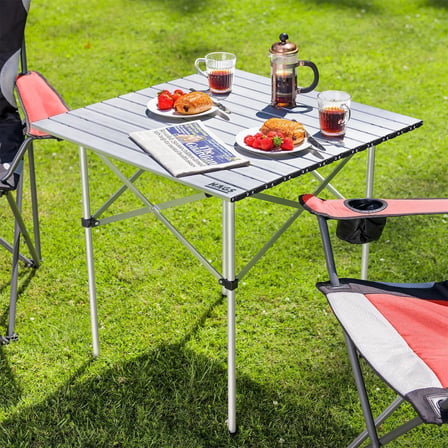 Kamp Masası, Güçlendirilmiş Alüminyum Katlanabilir Outdoor Masa, Piknik Masası, Menteşeli Sistem, Dayanıklı Sağlam Gövdeli Kamp Masası, Taşınabilir Hafif, 3-4 Kişilik, 70x70x60cm Gümüş