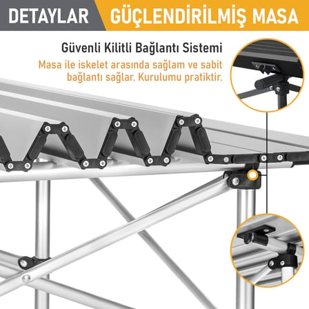 Kamp Masası, Güçlendirilmiş Alüminyum Katlanabilir Outdoor Masa, Piknik Masası, Menteşeli Sistem, Dayanıklı Sağlam Gövdeli Kamp Masası, Taşınabilir Hafif, 3-4 Kişilik, 70x70x60cm Gümüş