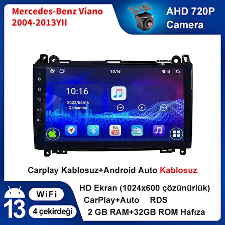 Mercedes-Benz Viano 2004-2013 Yıl 2GB Ram 32GB Hafıza 9 İnç Android 14 Cihaz Kablosuz Carplay Kablosuz Android Auto Multimedya Navigasyon Double Teyp Araç Monitor Ekran