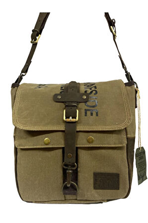 Vintage Baskılı Su Geçirmez Kanvas Deri Unisex Postacı Omuz Çantası 29 cm x 30 cm