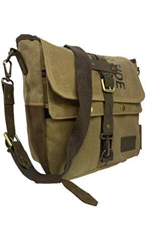 Vintage Baskılı Su Geçirmez Kanvas Deri Unisex Postacı Omuz Çantası 29 cm x 30 cm