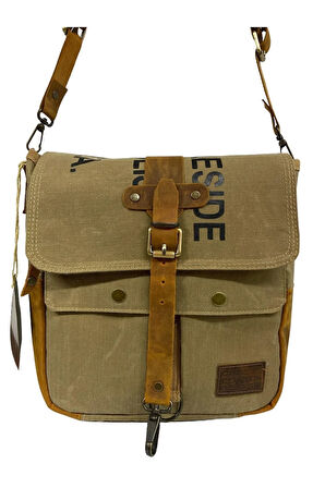 Vintage Baskılı Su Geçirmez Kanvas Deri Unisex Postacı Omuz Çantası 29 cm x 30 cm