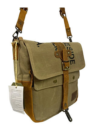 Vintage Baskılı Su Geçirmez Kanvas Deri Unisex Postacı Omuz Çantası 29 cm x 30 cm
