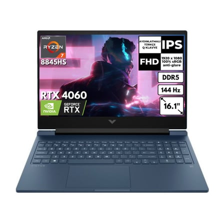 HP Victus 16-S1011NT Ryzen 7 8845HS 32-GBDDR5 512 GB SSD 8GB RTX4060 16.1" 144 Hz FHD Windows 11 Pro Gaming Laptop 9Z791EAAT72