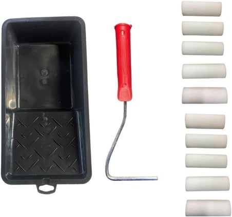 Ekonomik 10 Cm Sünger Rulo 10 Yedek Başlık + Boyama Kabı Ve Rulo Sapı Tek Ebat