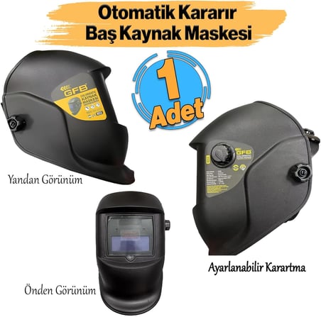 Güneş Enerjili Pilli Otomatik Kararan Baş Maskesi Siperlik Kartuşlu Kaynak Gözlüğü Ayarlanabilir