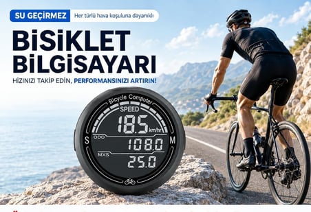 Bisiklet Bilgisayarı KM Saati Hız ve Mesafe Ölçer Su Geçirmez Ledli LCD Ekranlı Kablolu