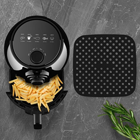 CELİK AVM® Siyah Isıya Dayanıklı Yıkanılabilir Silikon Fırın Ve Airfryer Kare Model Pişirme Matı 21,5 Cm