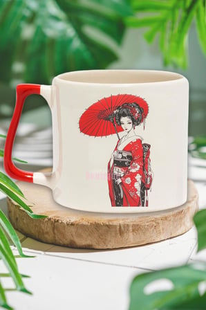 Geleneksel Japon Kız Kimono 1 Baskılı Anime Manga Doğum Günü Hediye Kırmızı Kulplu Kupa Bardak, QBT5300