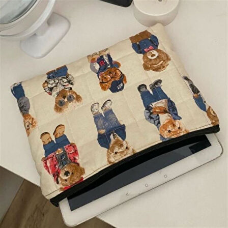 Uretti - Petek 7523  El Yapımı Teddy Bear Temalı 2'li Bakım / Portföy Çantası Seti