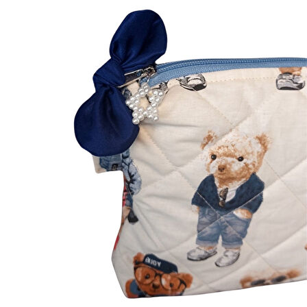 Uretti - Petek 7523  El Yapımı Teddy Bear Temalı 2'li Bakım / Portföy Çantası Seti