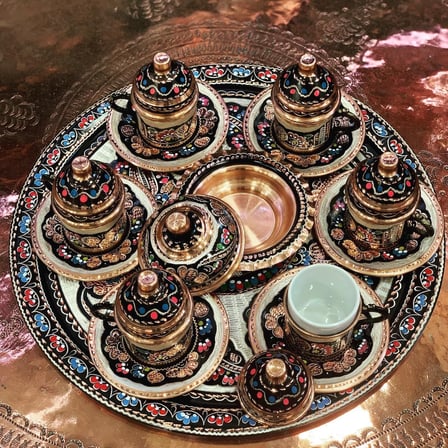 Hakiki Erzincan Bakır 8'Li Kahve Fincanı Lokumluk Set