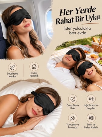 İcon Silk İ̇Pek Uyku Maskesi Göz Bandı (Siyah)