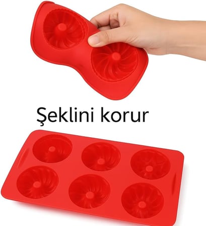 VIVALUXE 6 Hazneli 2 Adet Silikon Kek Kalıbı, Avrupa Sınıfı Yivli Mini Kek Tavası, Kırmızı, Gıda Sınıfı Yapışmaz Silikon, FDA LFGB Onaylı, Jöle ve Kek Pişirme için