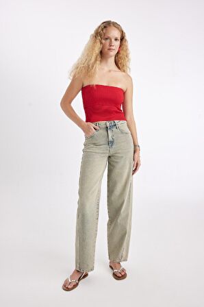 DeFacto Slim Fit Dar Kesim Basic Düz Straplez Bluz D4231AX24HSRD119