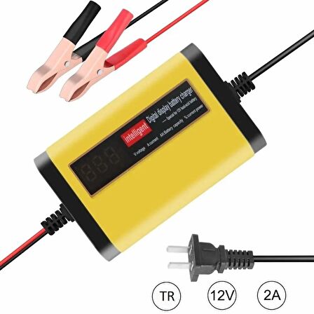 12V Akü Prizden Şarj Cihazı 12V 2A LCD Ekranlı Hızlı Şarj istasyonu 