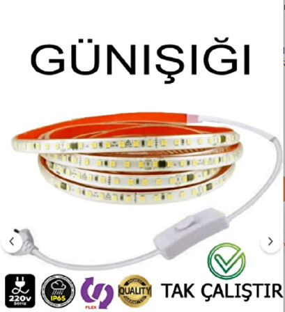 220V Şerit LED YÜKSEK IŞIK FİŞLİ VE ANAHTARLI GÜNIŞIĞI 3METRE ((ADAPTÖR TRAFO YOK TAK ÇALIŞTIR))