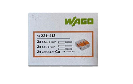 Wago 3 No Buat Klemensi Yaylı Tırnaklı 3x4mm 221-413 (50 Adet)