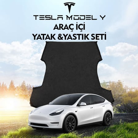 Tesla Model Y Araç İçi Şişme Yatak Ve Yastık Seti Pompa Gri Taşınabilir Arka Koltuk Uyku ve Dinlenme Seyahat ve Kamp Yatağı Konforlu Siyah