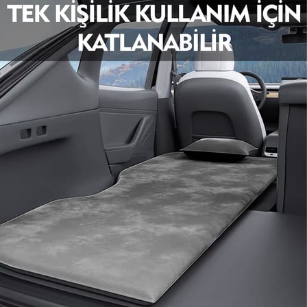 Tesla Model Y Araç İçi Şişme Yatak Ve Yastık Seti Pompa Gri Taşınabilir Arka Koltuk Uyku ve Dinlenme Seyahat ve Kamp Yatağı Konforlu Siyah
