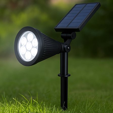 7W Solar LED Bahçe Armatürü 6400K Beyaz Işık – Güneş Enerjili Kazıklı &amp; Duvar Montajlı Çim Aydınlatma Lambası – 7 LED, IP65, 90 Lümen, 140x270x95 mm